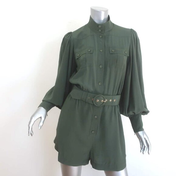 Zimmermann Pants - Zimmermann Espionage Utility Belted Romper Army Green Silk Crepe de Chine Size 1